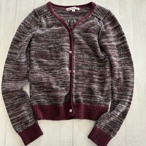 Bonpoint 100% Wool Girls Size 10 Sweater Cardigan Purple Burgundy Marled